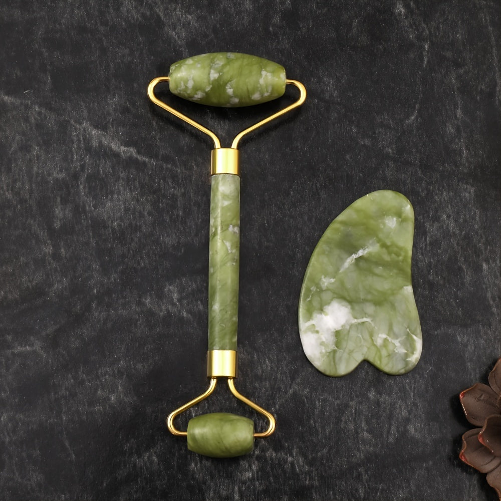 Zestaw Jade Roller i Gua Sha - Naturalny Masażer do Twarzy z Jadeitu