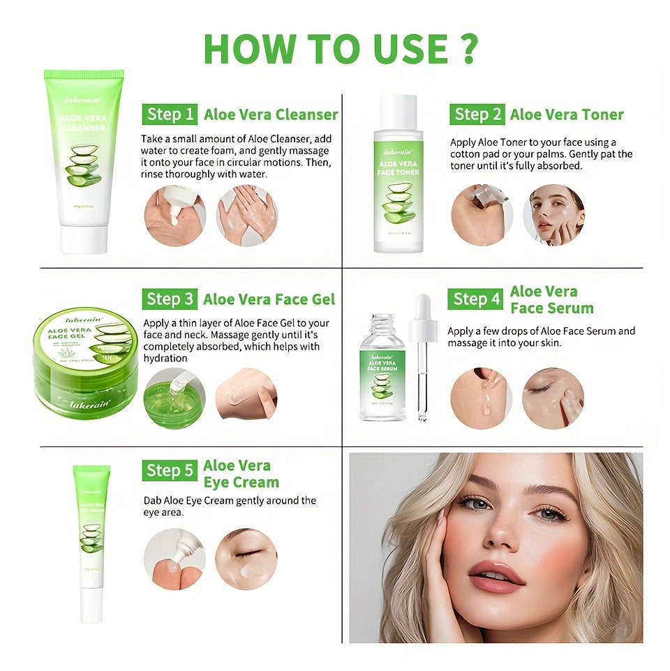 Zestaw Kosmetyków Lakerain Aloe Vera 7 szt. - Kompletna Pielęgnacja Twarzy
