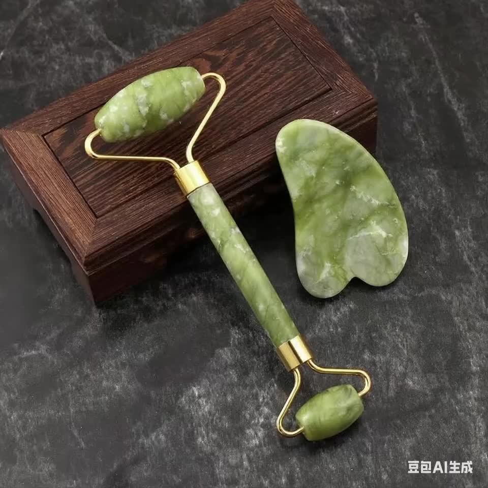 Zestaw Jade Roller i Gua Sha - Naturalny Masażer do Twarzy z Jadeitu